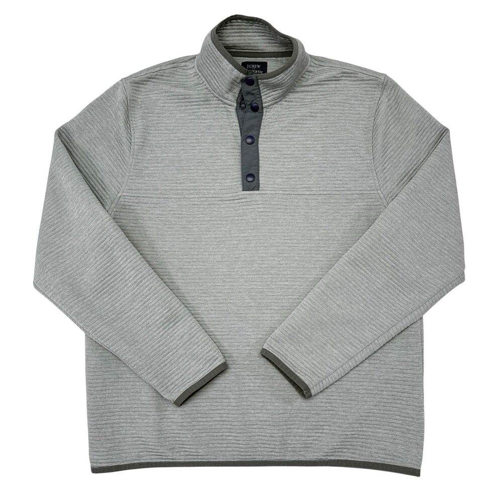 J Crew Sweater Mens Size Medium Gray Snap Button Knit Pullover Stretch‎ Casual